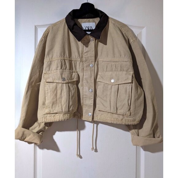 NEW Zara | Contrast Cropped Barn Jacket - Picture 2 of 12
